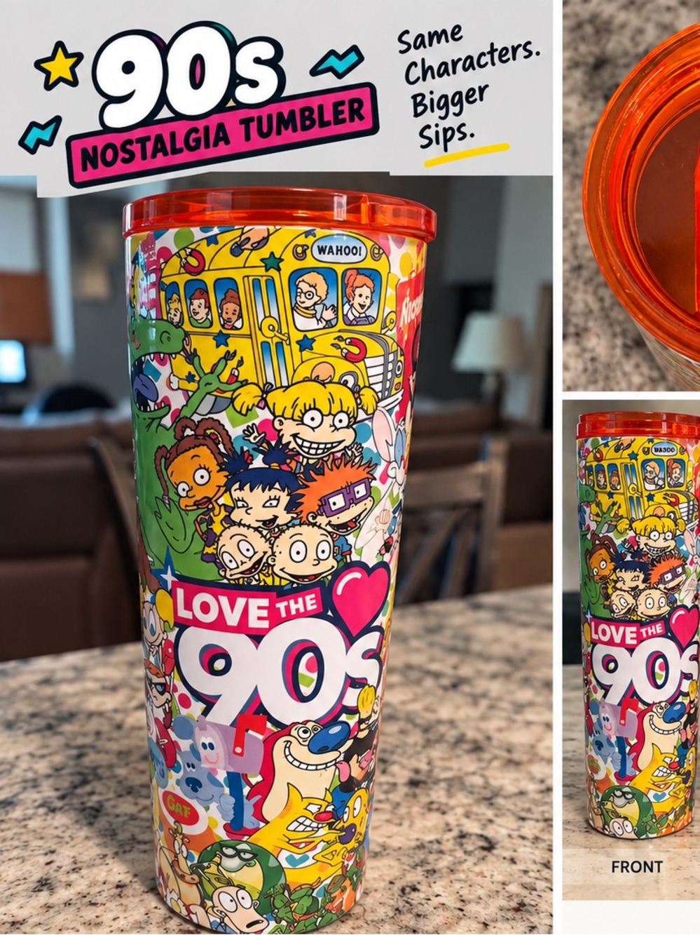 Nickelodeon 90s Nostalgia Tumbler with Orange Lid LIKE NEW